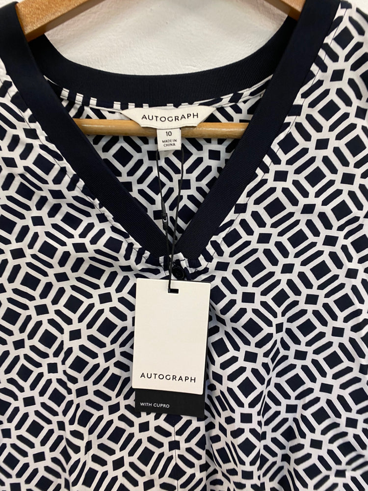 Amazing Autograph abstract Blouse New UK10 Black Monochrome HT149