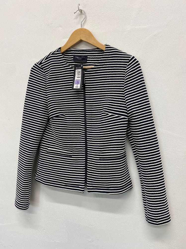 Amazing M&S Collection Jacket UK8 Navy white striped HL149
