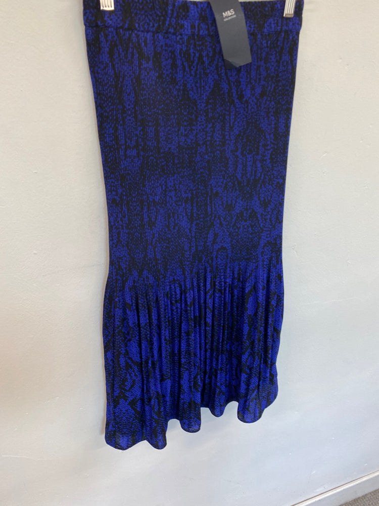 Amazing M&S Collection pleated midi Skirt Uk8 Blue & Black HT149