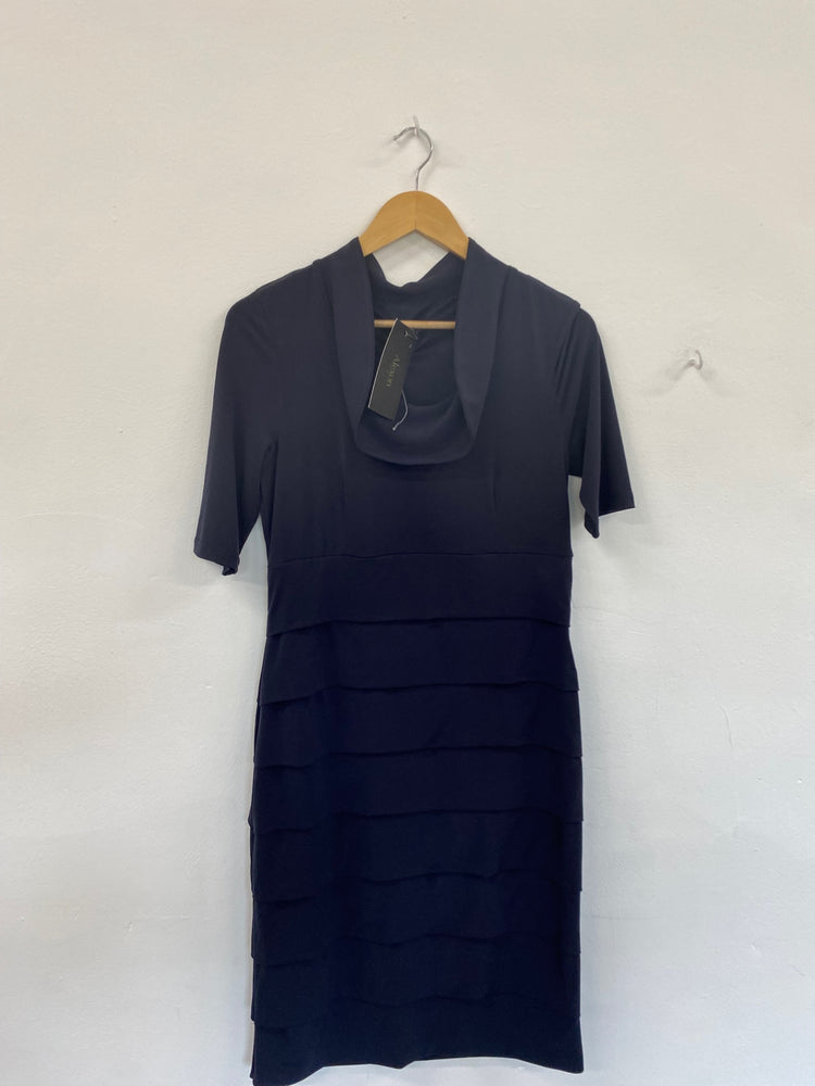 Amazing Alexon formal party Dress UK10 Navy blue Tiered HT149