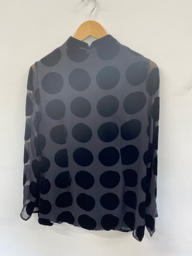 Amazing Viyella party Blouse Uk8 Black spotted velvet detail New HT149