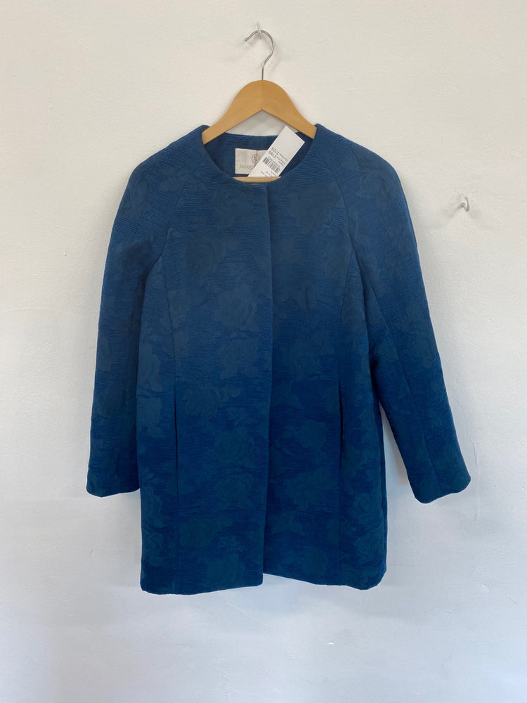 Amazing Jacques Vert textured floral mid length occasion Coat UK10 Blue Teal HT149
