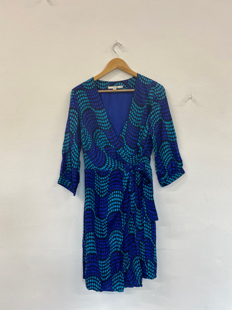 Amazing Boden silk blend spotty Wrap Dress Uk14 Blue Turquoise HT149