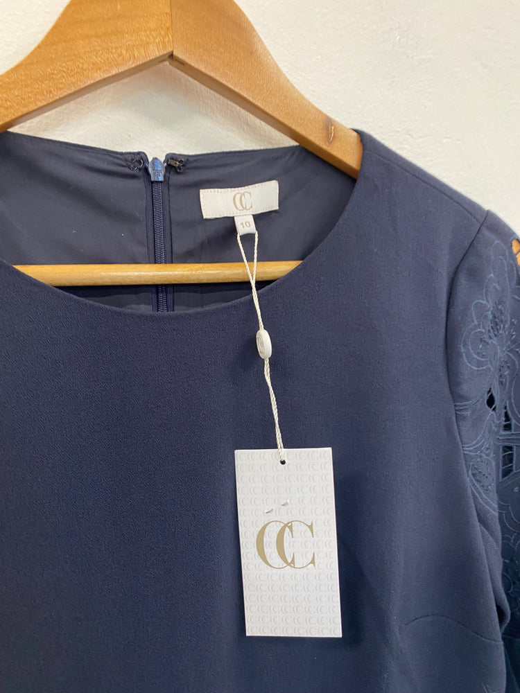 Amazing Country Casuals broderie formal Dress UK10 Navy Occasion events HB149