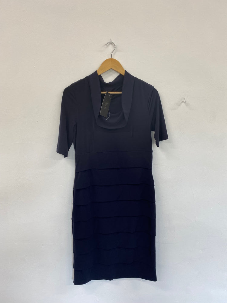 Amazing Alexon formal party Dress UK10 Navy blue Tiered HT149