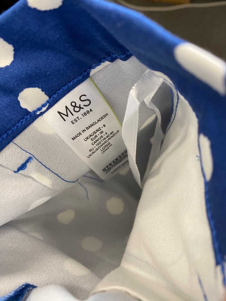 Amazing Marks & Spencers spotty cropped Trousers Uk8 Long Blue Classic HT149