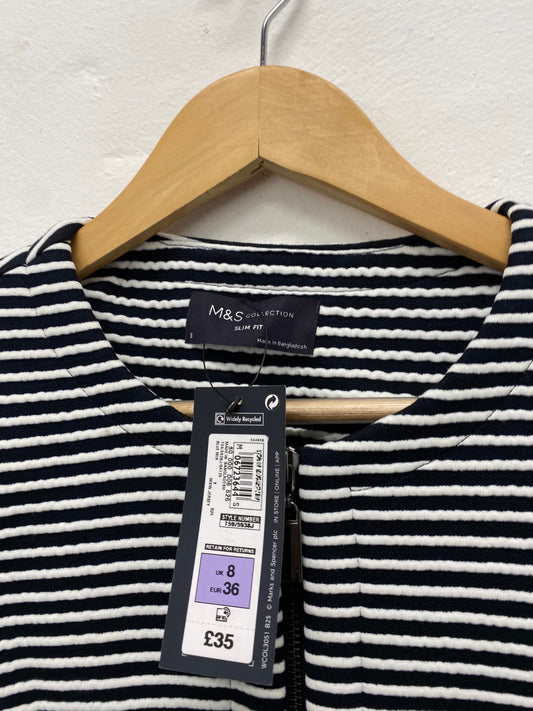 Amazing M&S Collection Jacket UK8 Navy white striped HL149