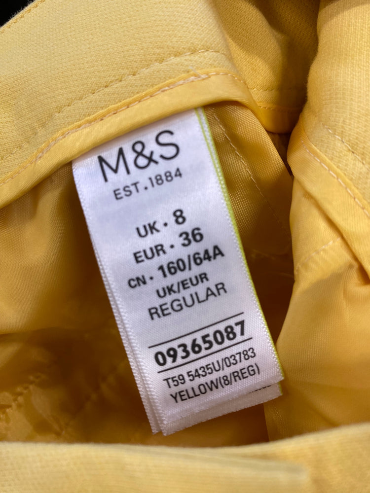 Amazing Marks & Spencers Cropped trousers Uk8 Yellow Per Una classics HT149