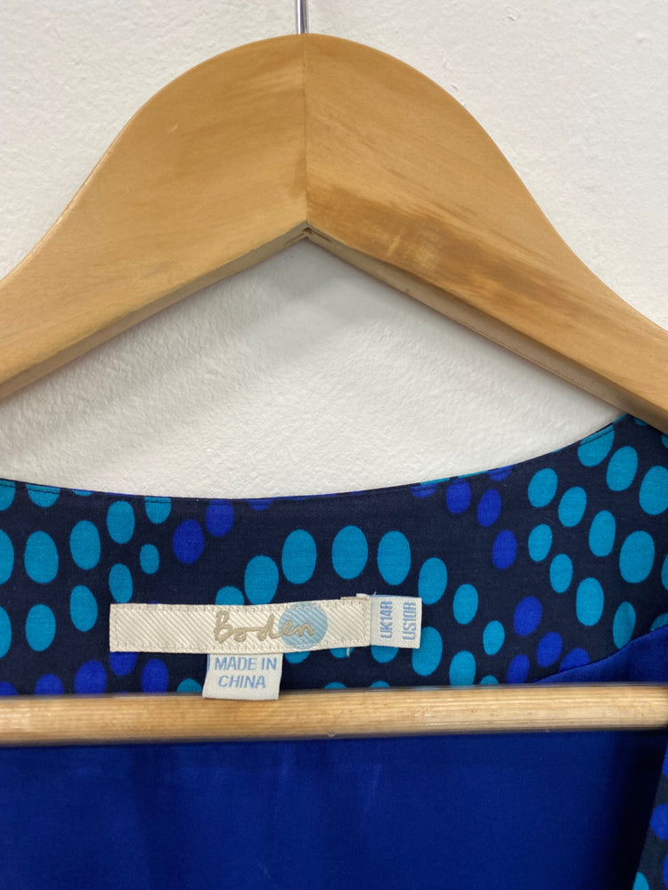 Amazing Boden silk blend spotty Wrap Dress Uk14 Blue Turquoise HT149