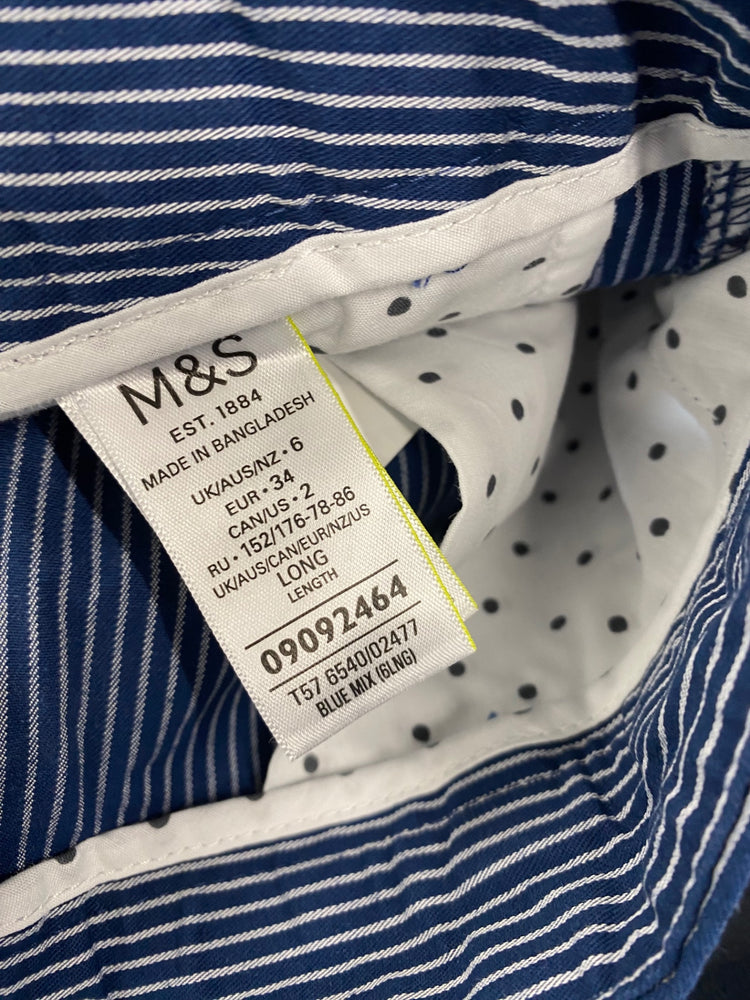 Amazing Marks & Spencers striped Trousers UK6 Long Navy HT149