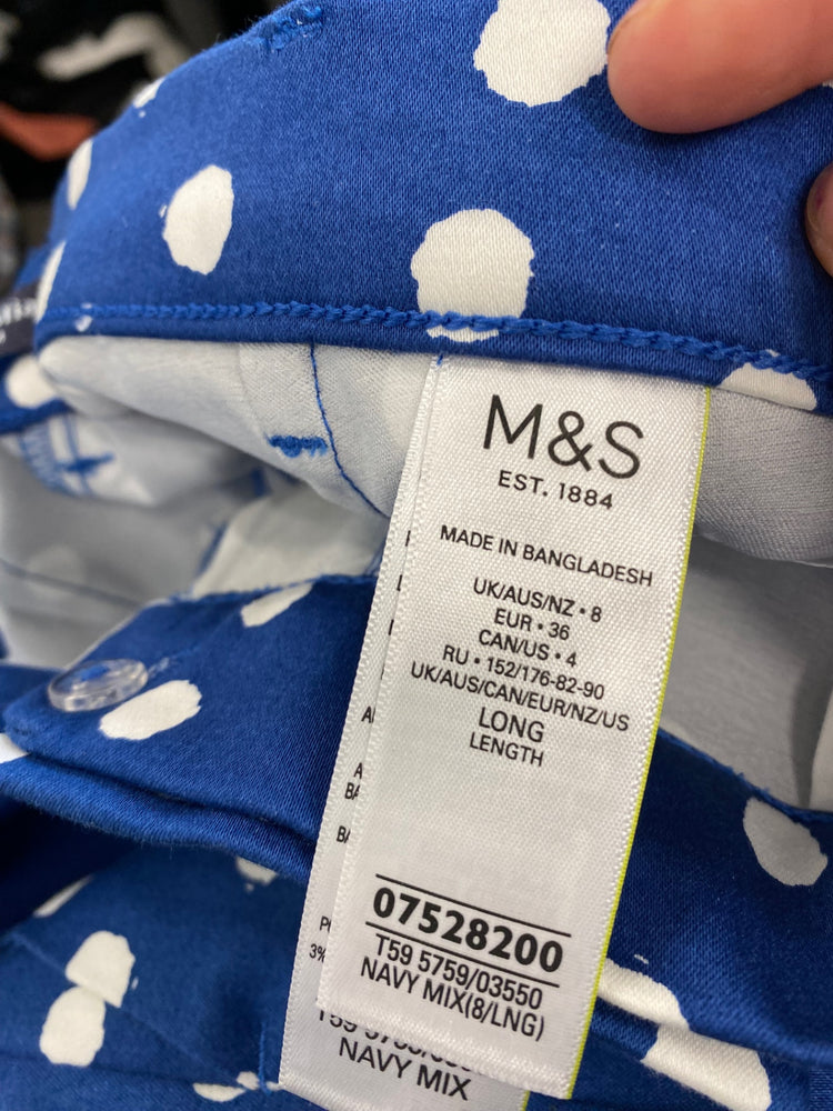 Amazing Marks & Spencers spotty cropped Trousers Uk8 Long Blue Classic HT149