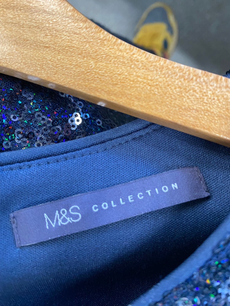 Amazing Marks & Spencers sequin Dress UK10 Navy Blue HT129