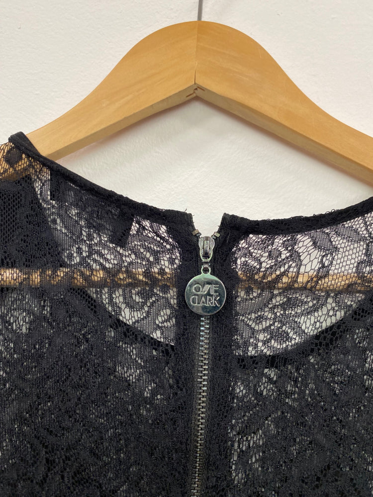 Amazing Ossie Clark London Dress UK8 Black Lace formal events party HT149