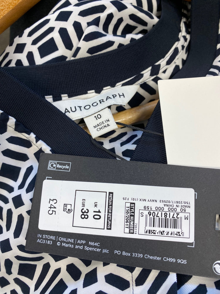 Amazing Autograph abstract Blouse New UK10 Black Monochrome HT149