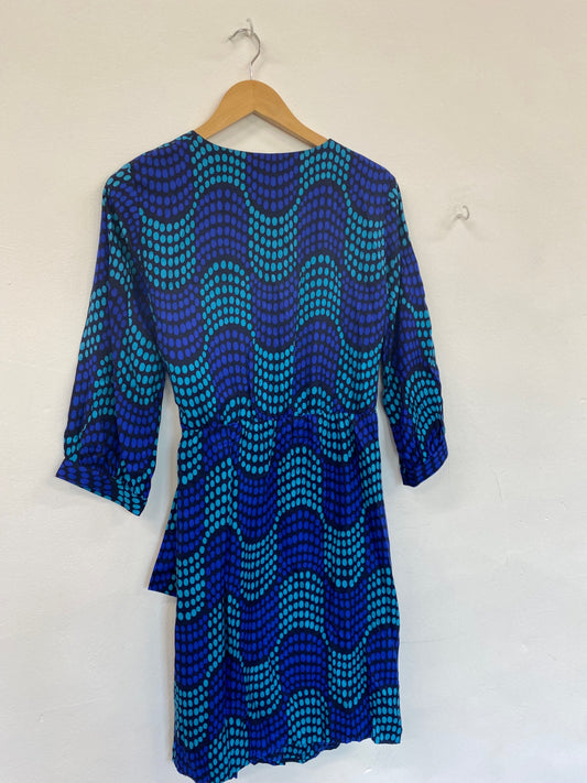 Amazing Boden silk blend spotty Wrap Dress Uk14 Blue Turquoise HT149