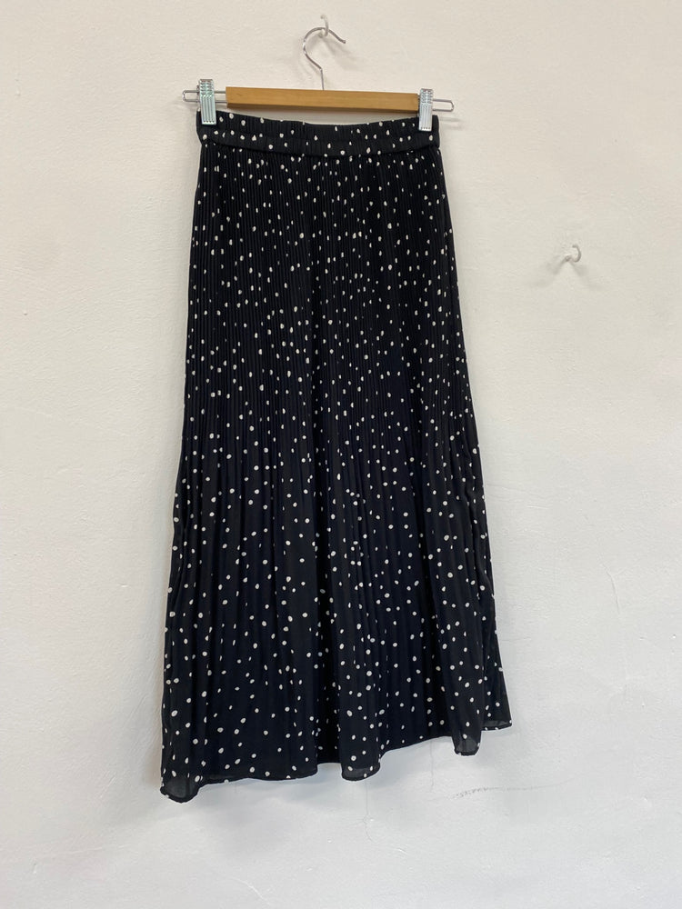 Amazing Marks & Spencers spotted pleated Midi Skirt Uk8 Black & white HT149