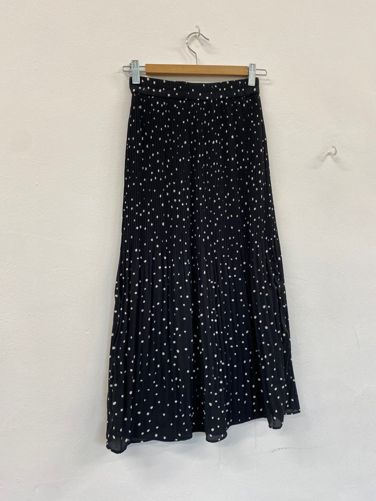 Amazing Marks & Spencers spotted pleated Midi Skirt Uk8 Black & white HT149