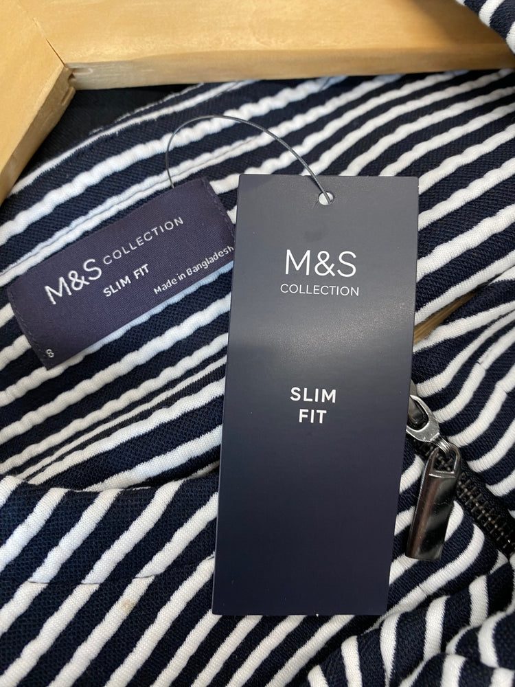 Amazing M&S Collection Jacket UK8 Navy white striped HL149