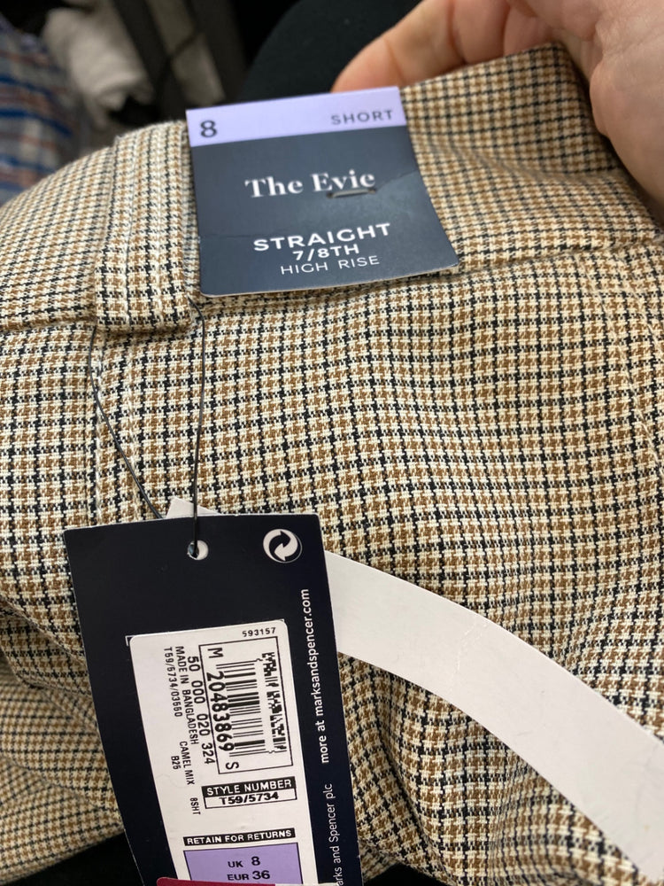 Amazing M&S The Evie Trousers Uk8 Beige Tweed 7/8th rise HT149