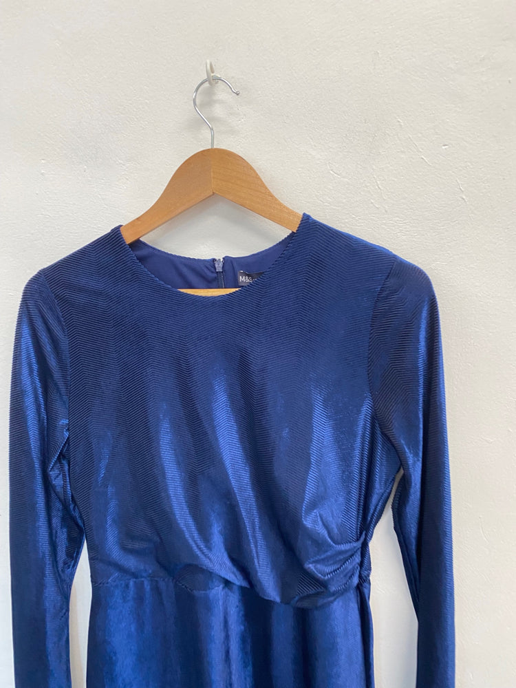 Amazing M&S Dress UK10 royal blue velvet formal HT149