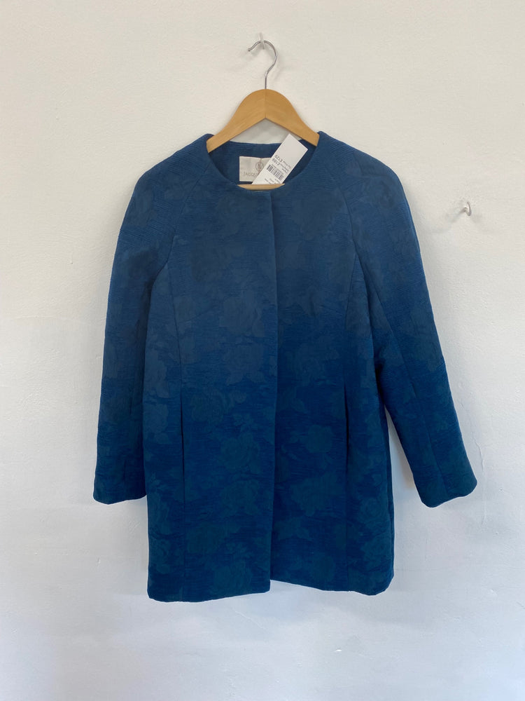 Amazing Jacques Vert textured floral mid length occasion Coat UK10 Blue Teal HT149