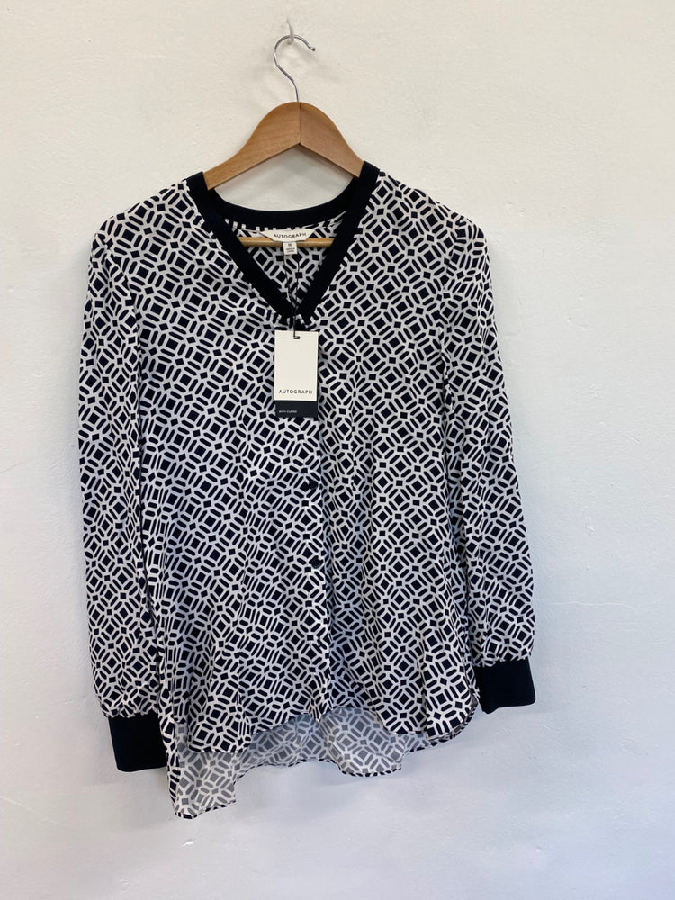 Amazing Autograph abstract Blouse New UK10 Black Monochrome HT149