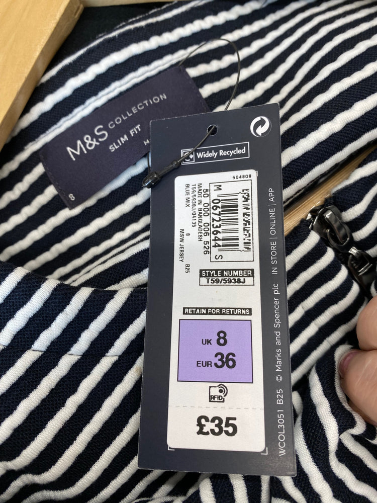 Amazing M&S Collection Jacket UK8 Navy white striped HL149