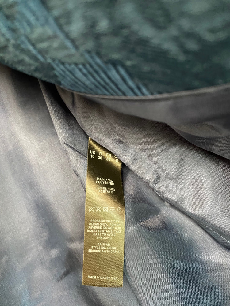 Amazing Jacques Vert textured floral mid length occasion Coat UK10 Blue Teal HT149