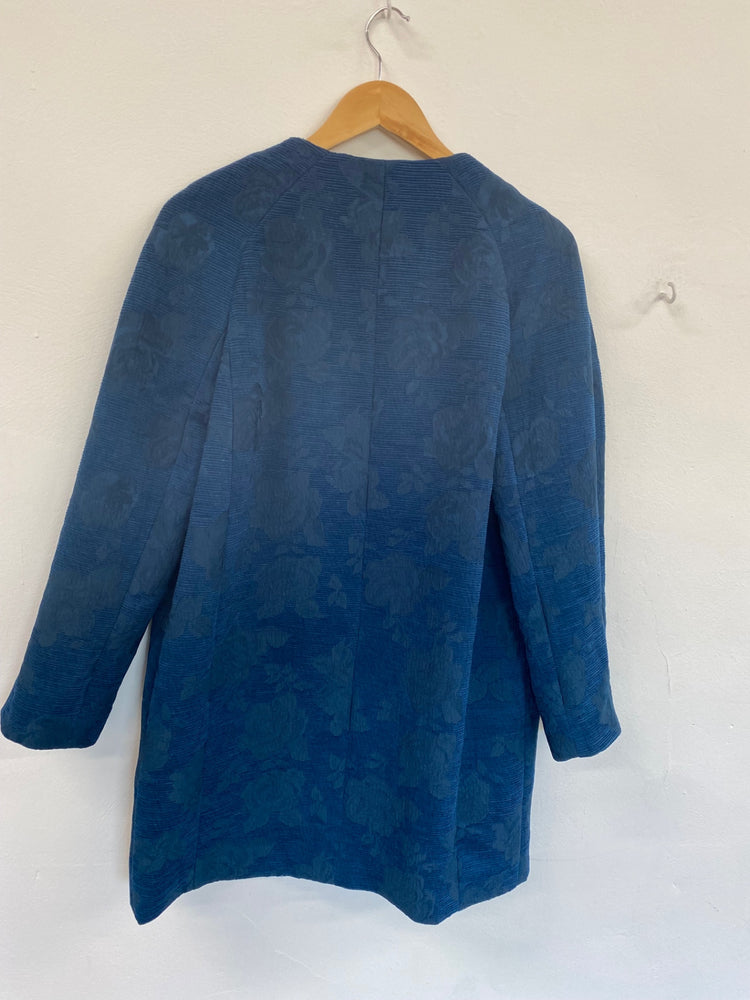Amazing Jacques Vert textured floral mid length occasion Coat UK10 Blue Teal HT149
