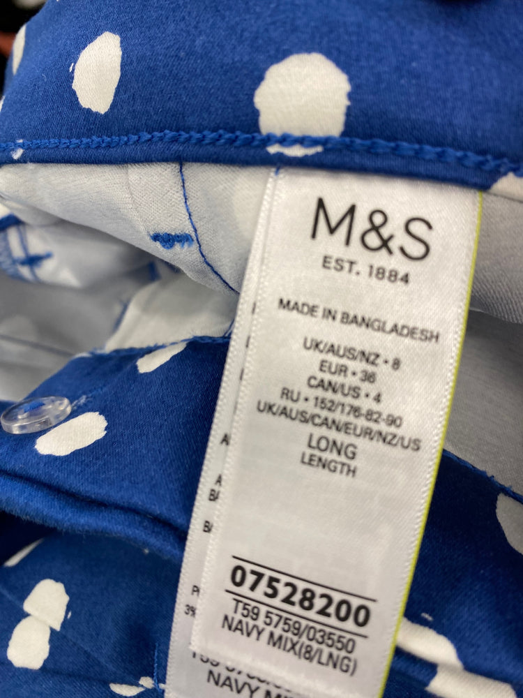 Amazing Marks & Spencers spotty cropped Trousers Uk8 Long Blue Classic HT149