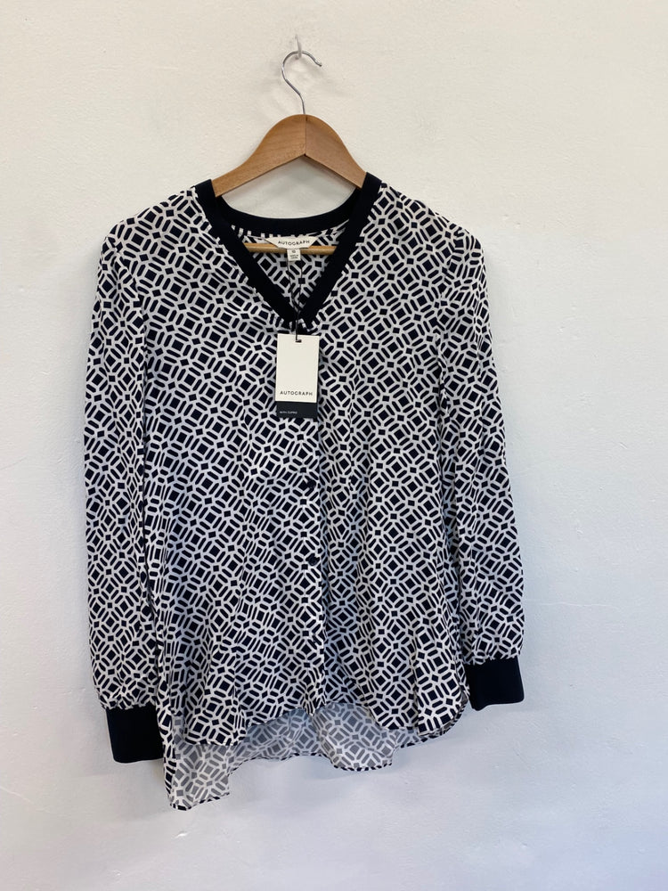 Amazing Autograph abstract Blouse New UK10 Black Monochrome HT149