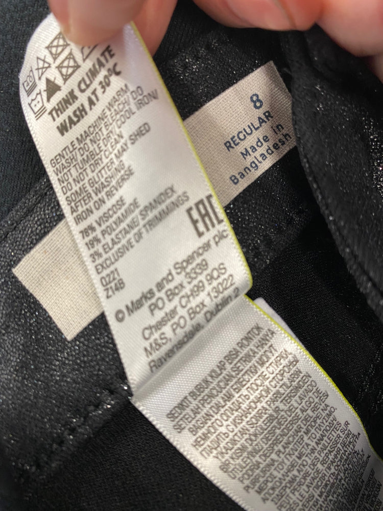 Amazing Marks & Spencers Skinny metallic sparkle trousers UK8 Black Coated The Ivy HT149