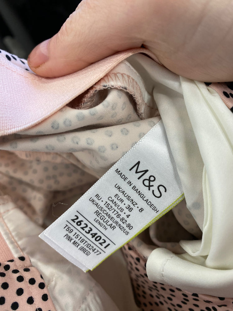 Amazing Marks & Spencers Trousers Uk8 Rose Pink Black polka dots HT149