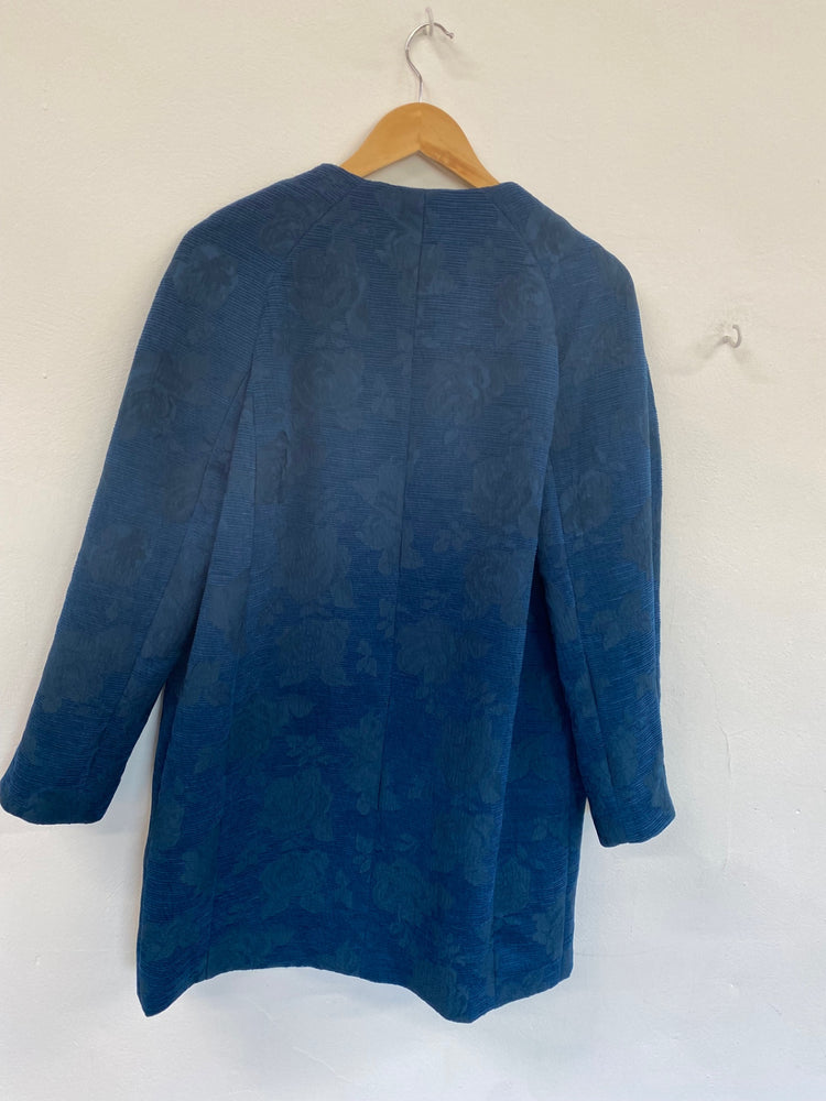 Amazing Jacques Vert textured floral mid length occasion Coat UK10 Blue Teal HT149