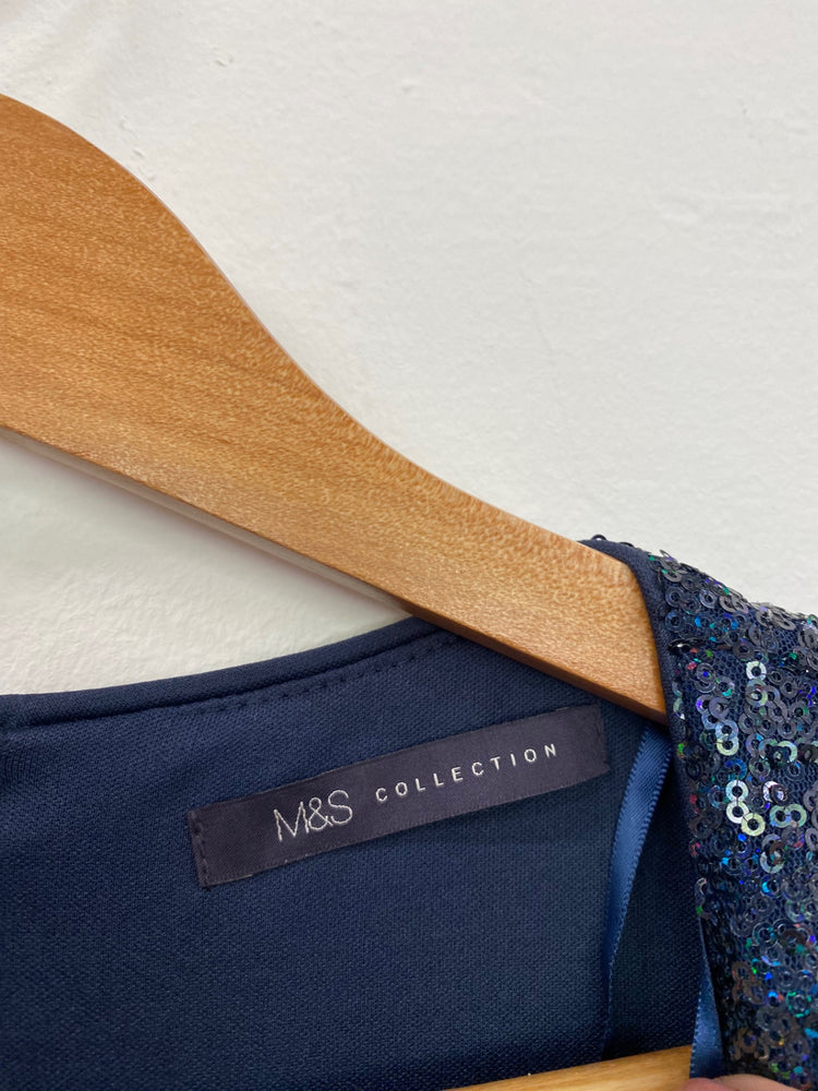 Amazing Marks & Spencers sequin Dress UK10 Navy Blue HT129