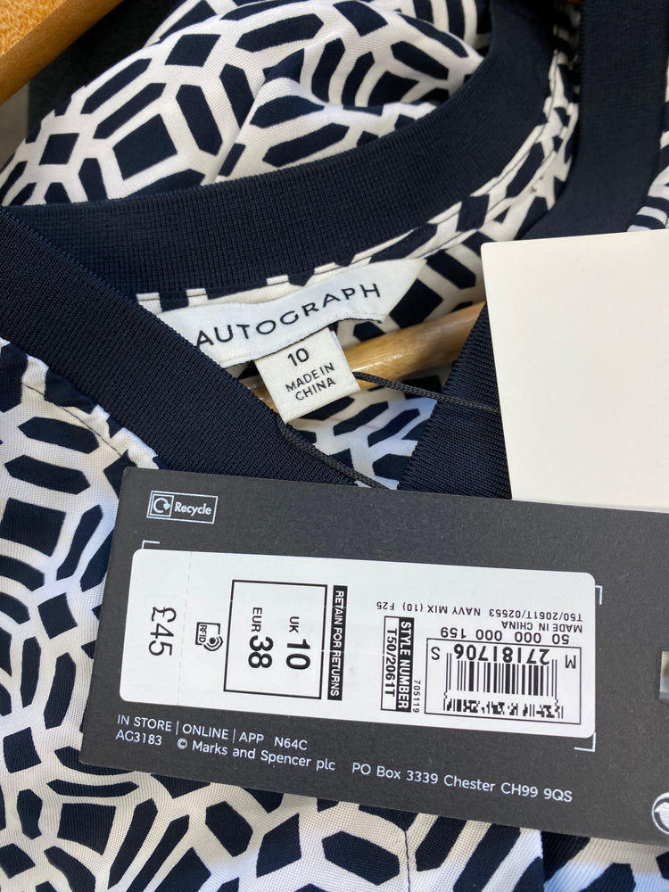 Amazing Autograph abstract Blouse New UK10 Black Monochrome HT149