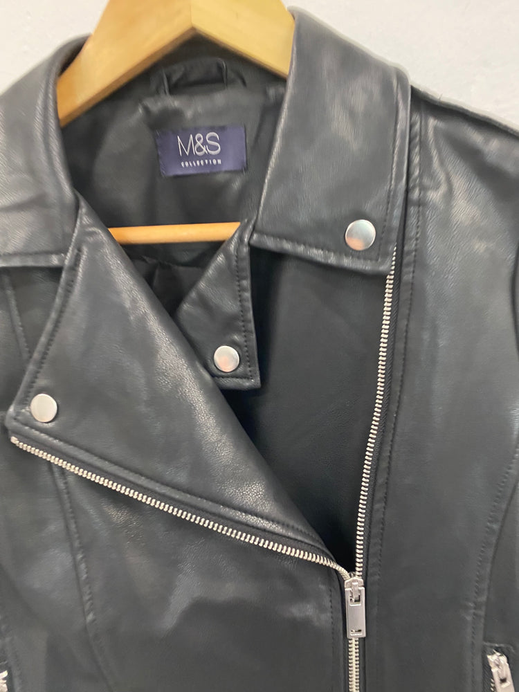 Amazing M&S Biker Jacket classic shape UK8 Black HL149