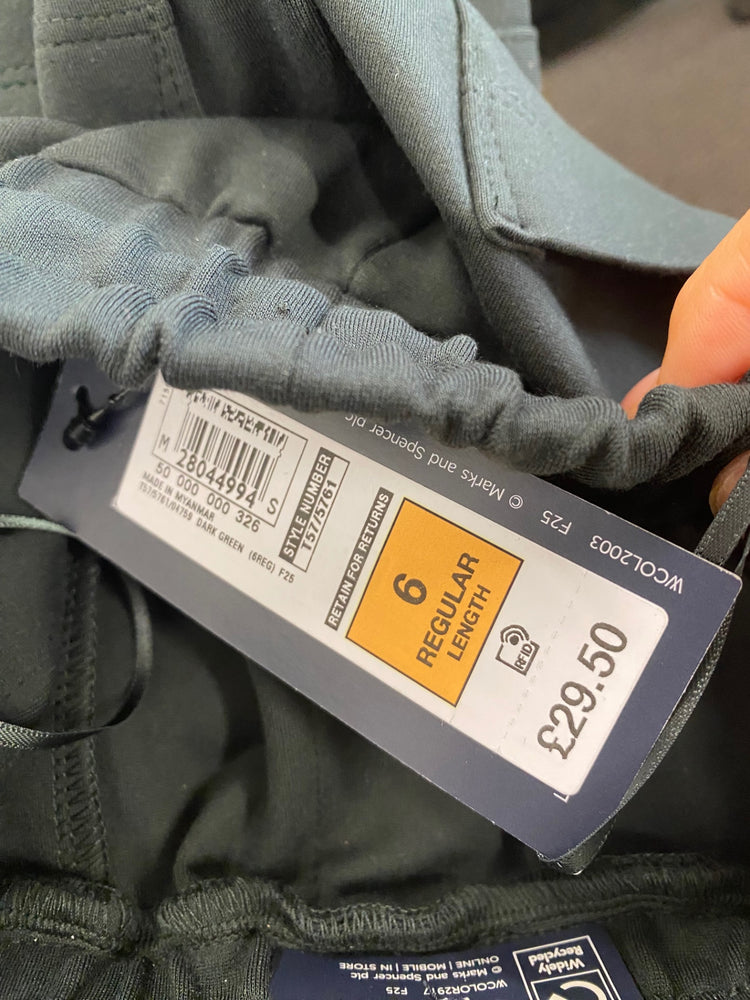 Amazing M&S luxury velvet Joggers UK6 deep green zip detail HT149