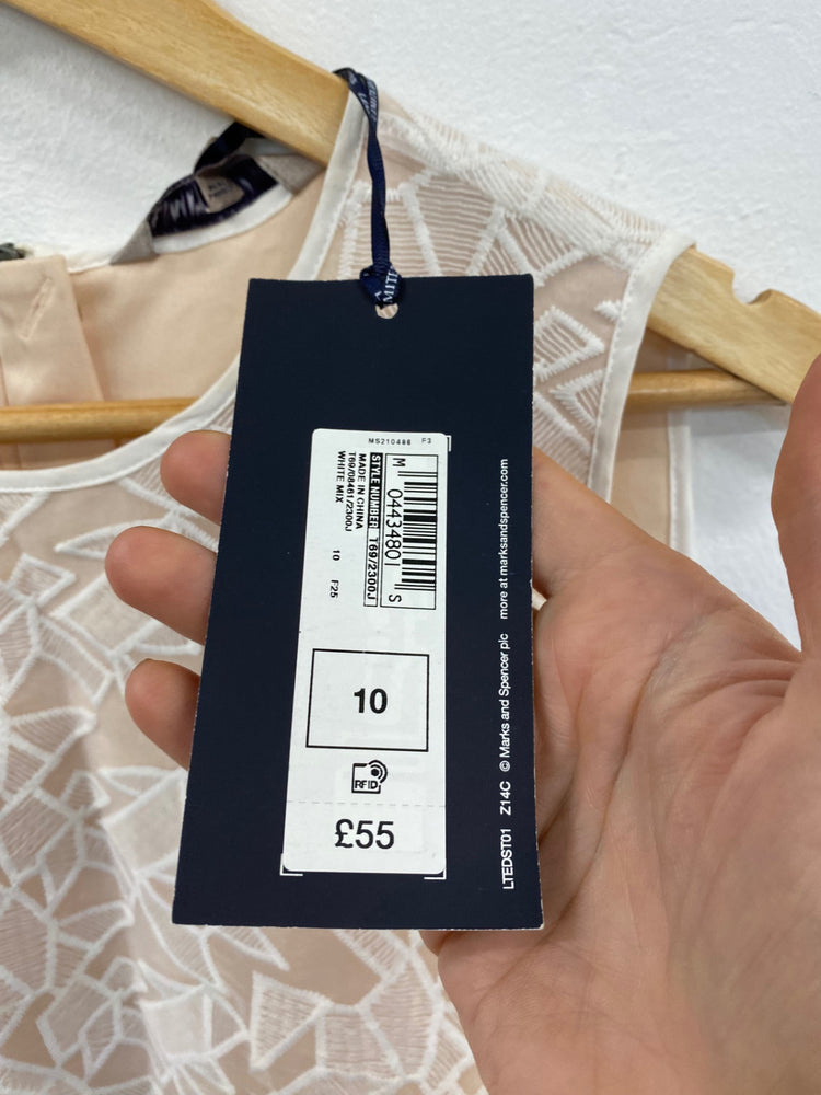 Amazing M&S Collection Occasion Party overlay Dress UK10 Beige & White New HL149
