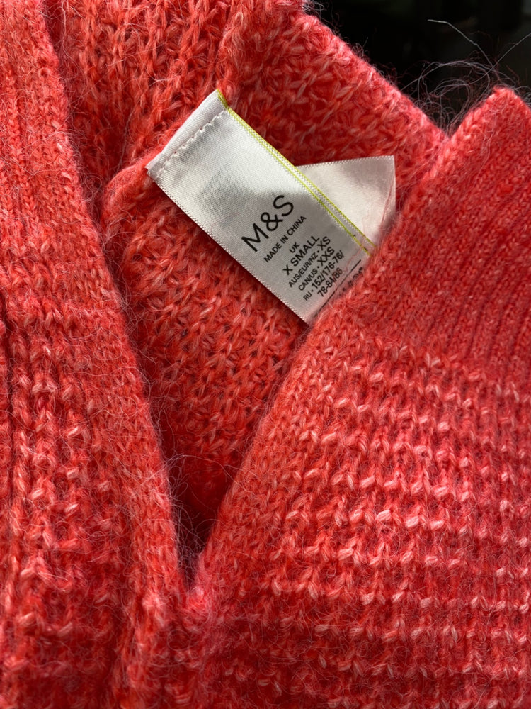 Amazing M&S wool blend knitted oversized Cardigan UkXS Pink red HT149