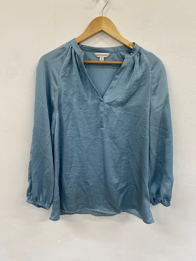 Amazing Autograph tunic gypsy Blouse UK8 Blue Slinky HT149