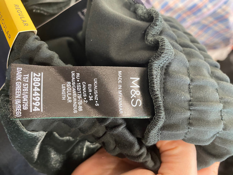 Amazing M&S luxury velvet Joggers UK6 deep green zip detail HT149