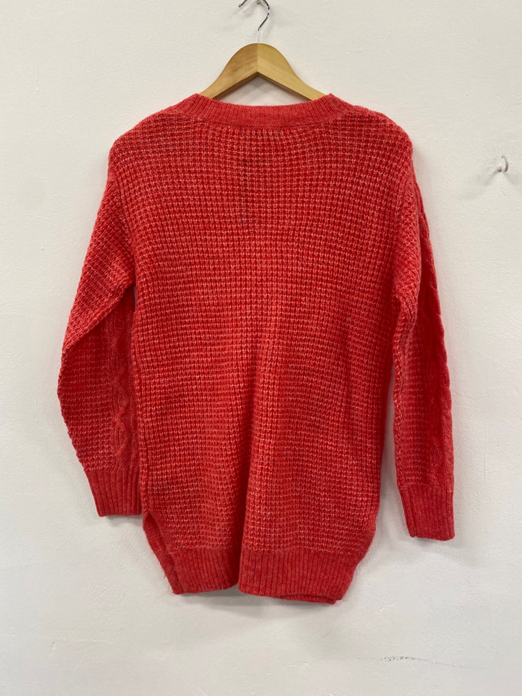 Amazing M&S wool blend knitted oversized Cardigan UkXS Pink red HT149