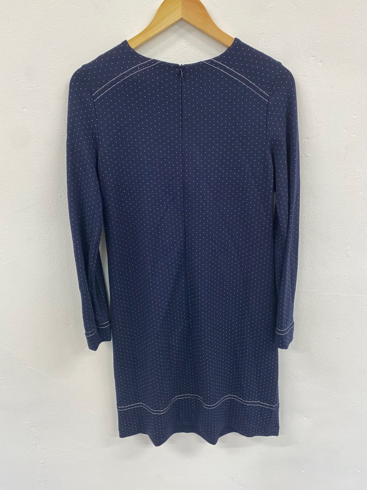 Amazing M&S Collection classic modest spot Dress UK10 Navy HT149