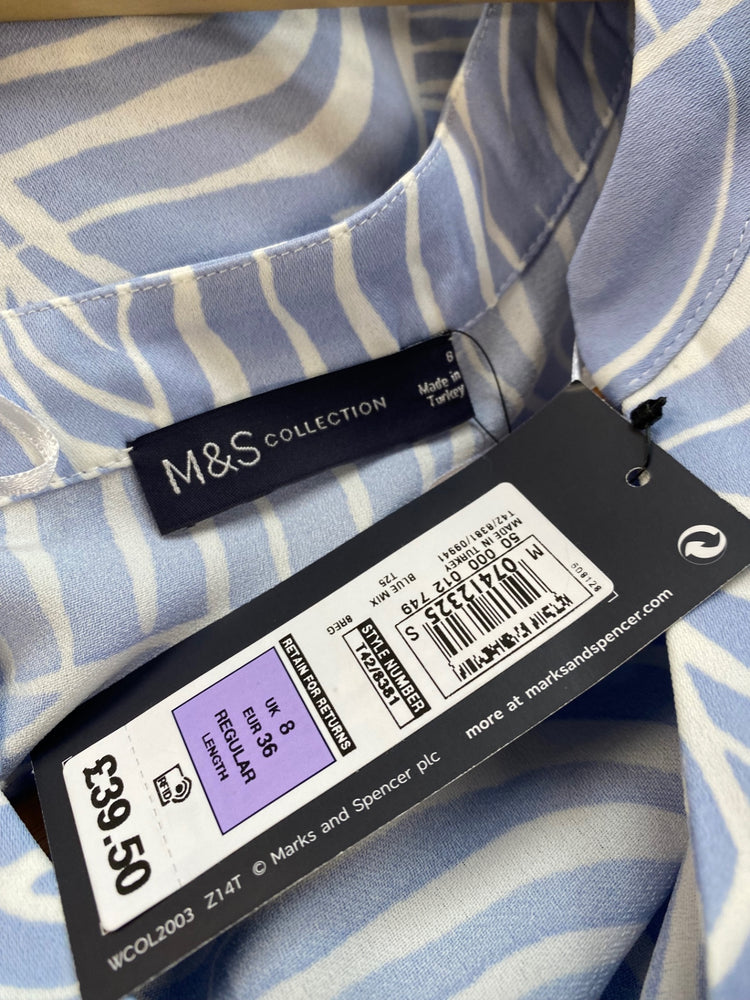 Fabulous M&S Tunic dress Uk8 Blue & white lightweight HT149