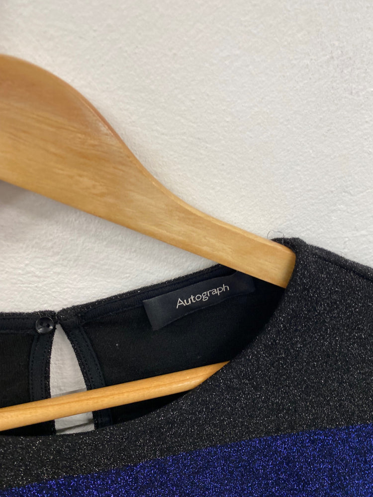 Fabulous Autograph metallic striped shimmer Sweater UK10 Black & Blue HT149