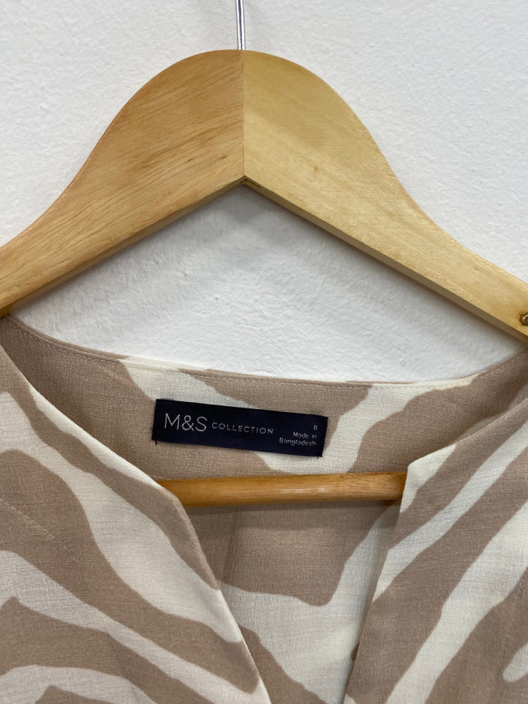 Amazing M&S Collection zebra Blouse Uk8 Beige & White linen vibes HT149