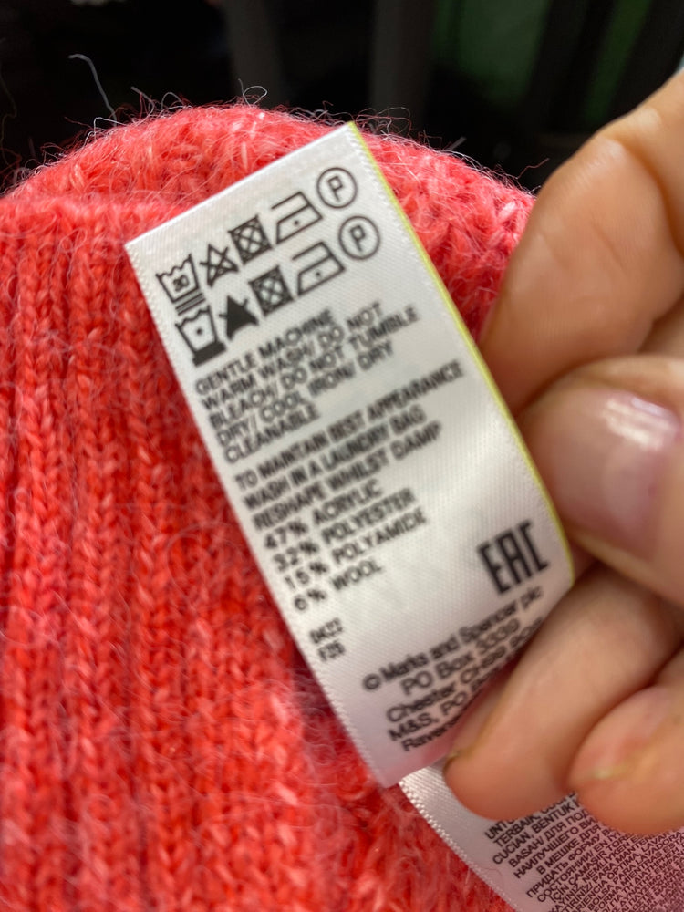 Amazing M&S wool blend knitted oversized Cardigan UkXS Pink red HT149