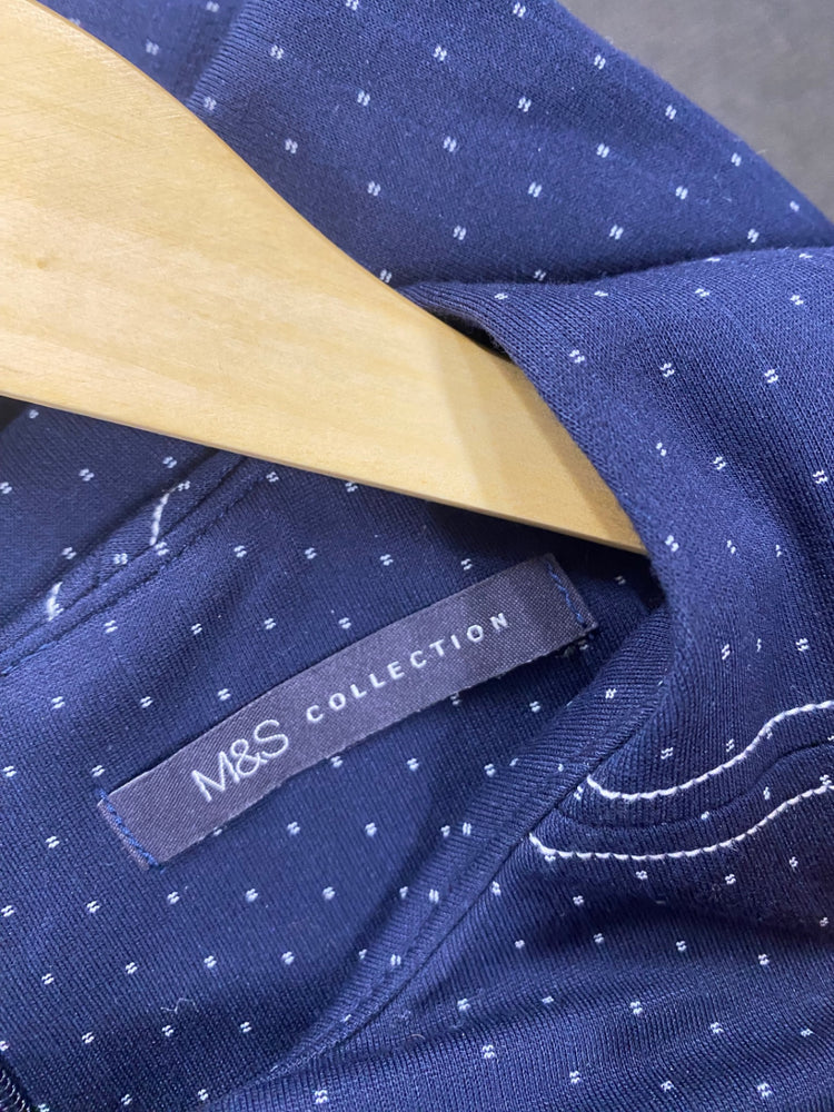 Amazing M&S Collection classic modest spot Dress UK10 Navy HT149