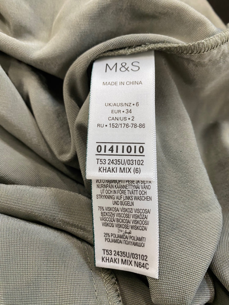 Amazing Per Una velvet Blouse UK6 Olive Green Black swirls oriental HT149